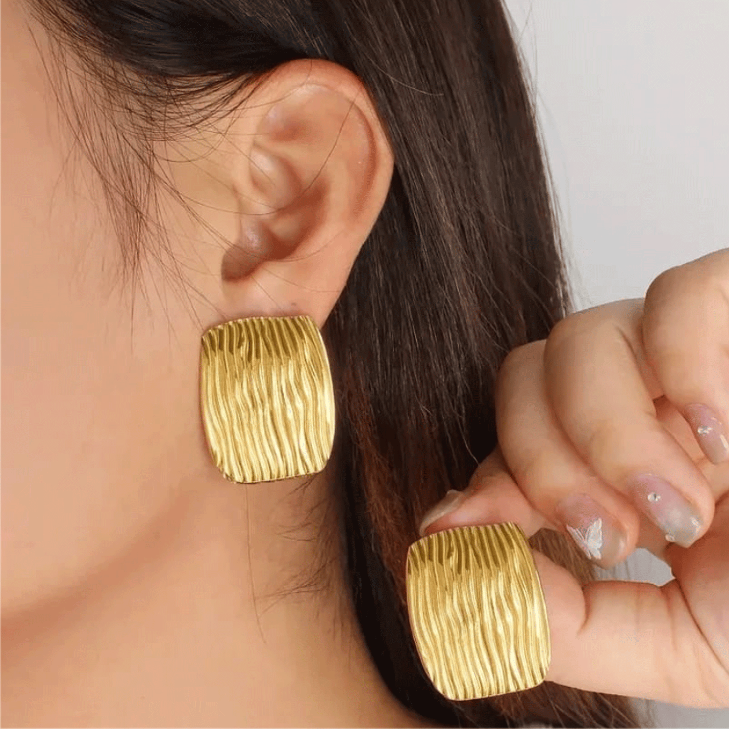 Gold Textured Statement Stud Earrings for Women