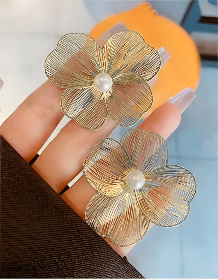 Floral Stud Earrings with Pearl Centre – Elegant Statement Studs