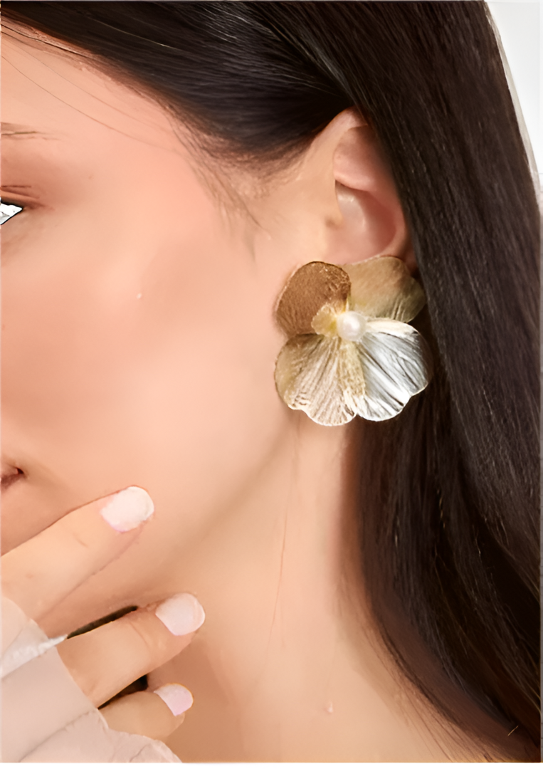 Floral Stud Earrings with Pearl Centre – Elegant Statement Studs