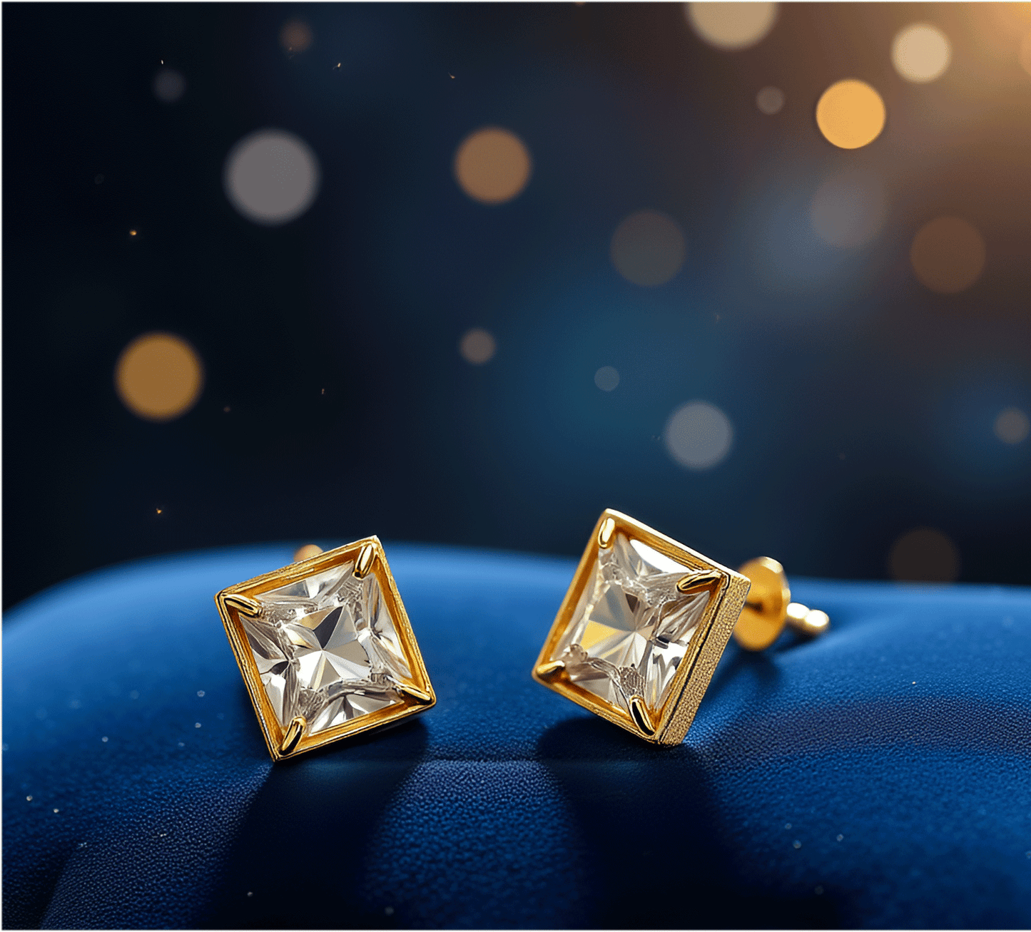 Mini Square Crystal Gold-Plated Stud Earrings for Women