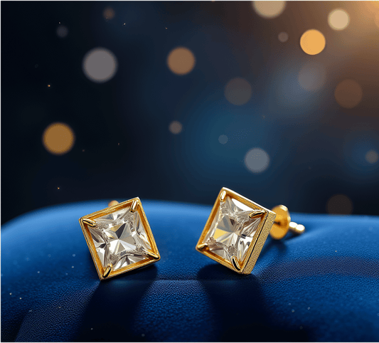 Mini Square Crystal Gold-Plated Stud Earrings for Women
