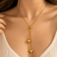 Gold Twin Heart Lariat Necklace