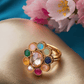 Gold & Multicolor Ethnic Adjustable Ring For Women (Skin Safe)