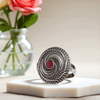 Adjustable Oxidised Silver Spiral Design Finger Ring for Women