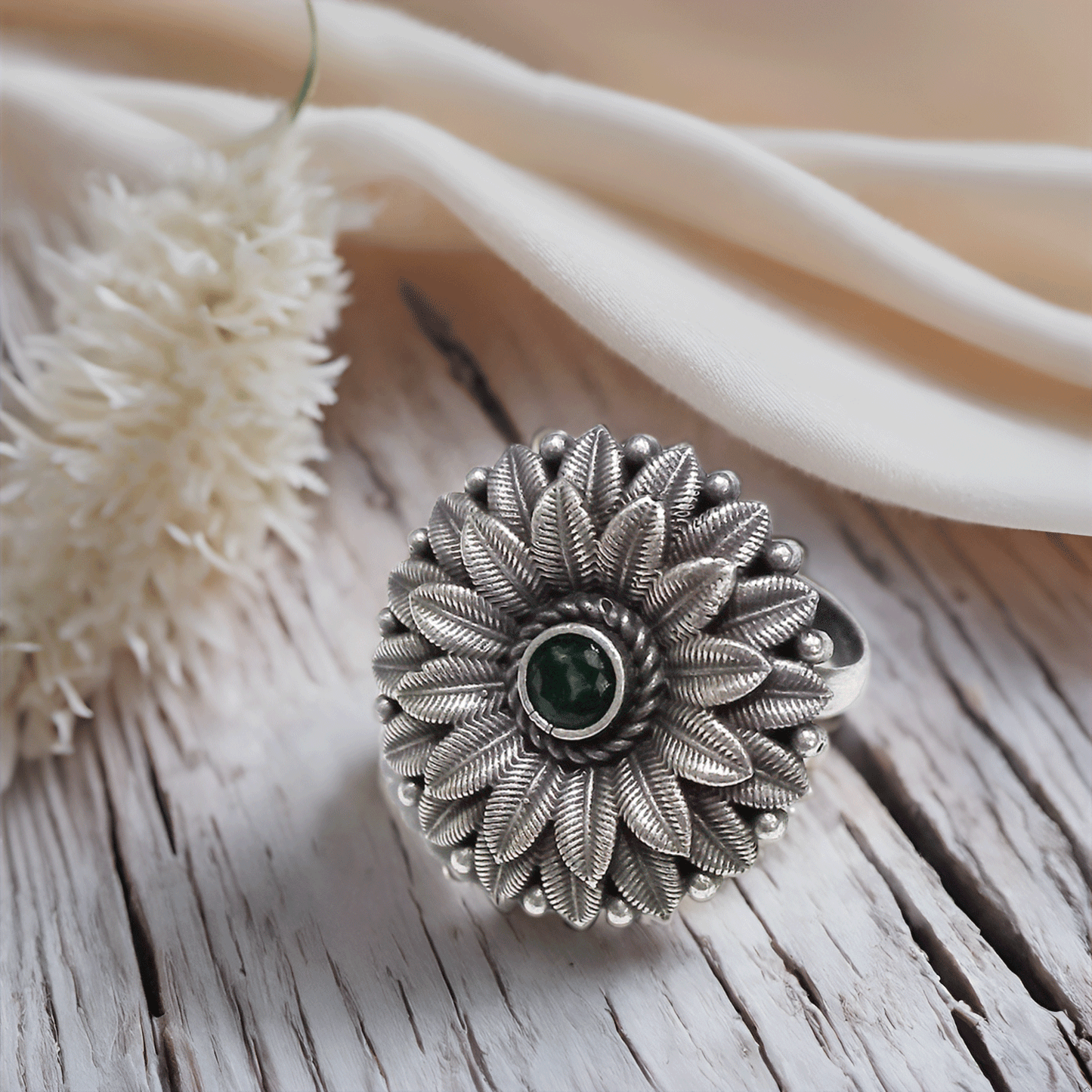 Adjustable Oxidised Silver Finger Ring for Women