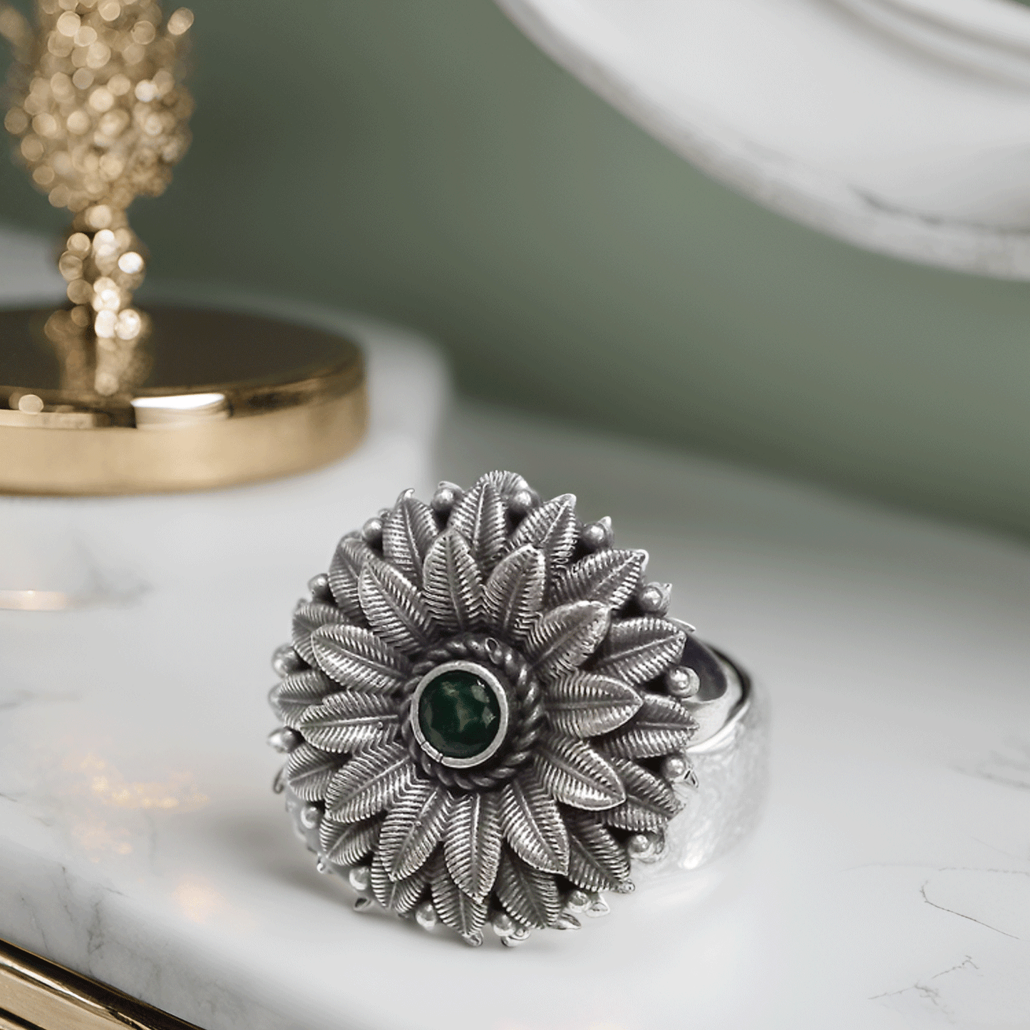 Adjustable Oxidised Silver Finger Ring for Women