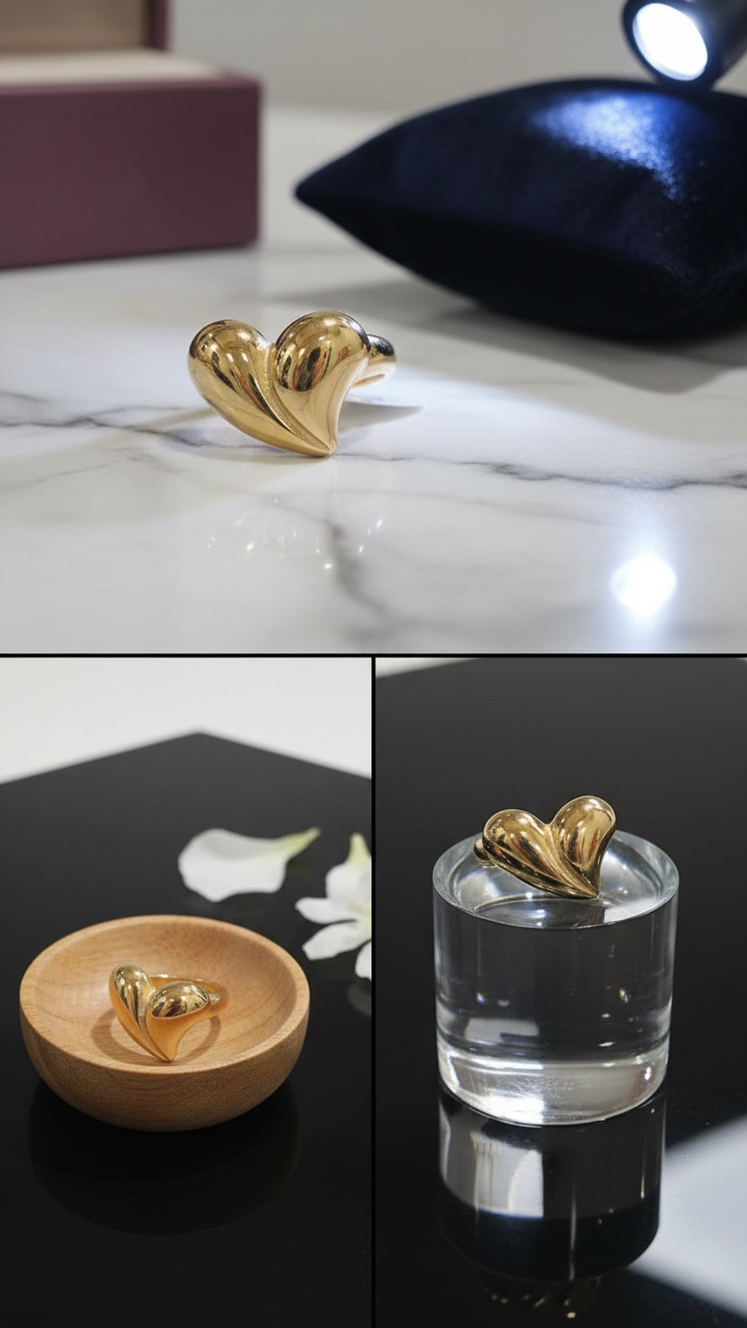 Golden Heart Statement Ring – Minimal Luxury Design