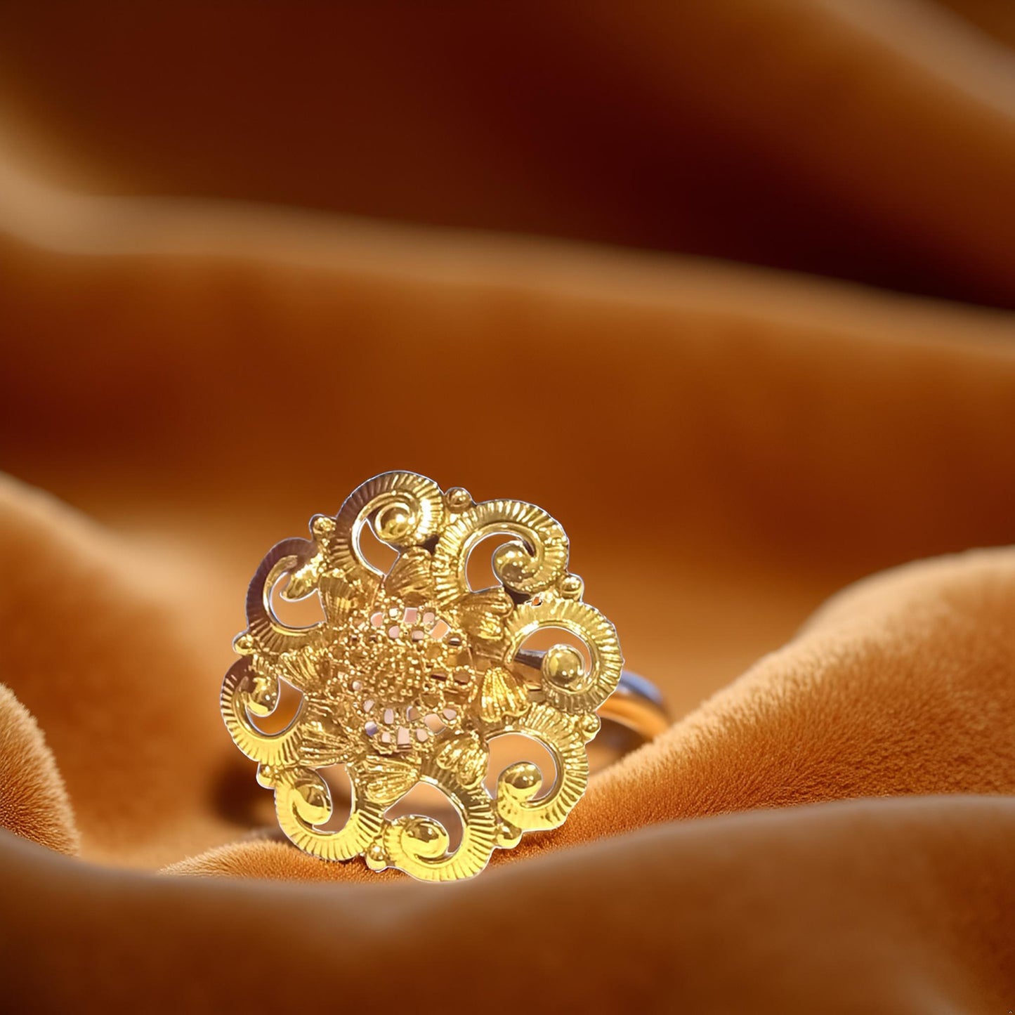 Gold Plated Floral Statement Ring for Women