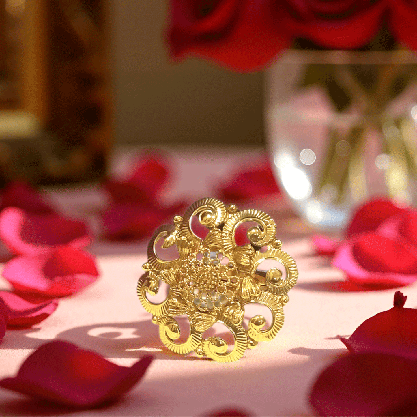 Gold Plated Floral Statement Ring for Women