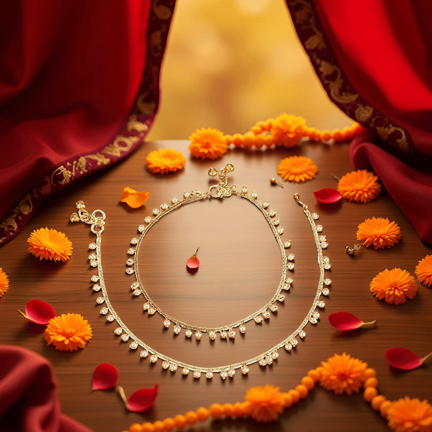 Gold & White Alloy Contemporary S-Hook Anklet For Women (Skin Safe)