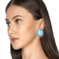 Silver & Blue Brass Push Back Contemporary Stud Earring For Women (Skin Safe)