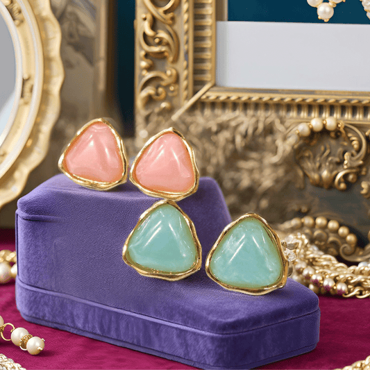 Blue & Pink Metal Push Back Ethnic Stud Earring For Women (Skin Safe)